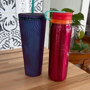 Starbucks Vibrant Purple Tumbler and Bold Red Bottle